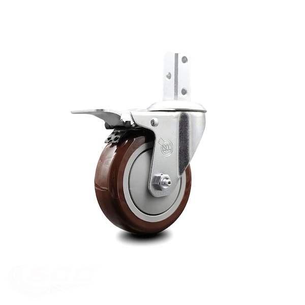 4 Inch Maroon Poly Swivel 3/4 Inch Square Stem Caster with Total Lock Brake SCC
